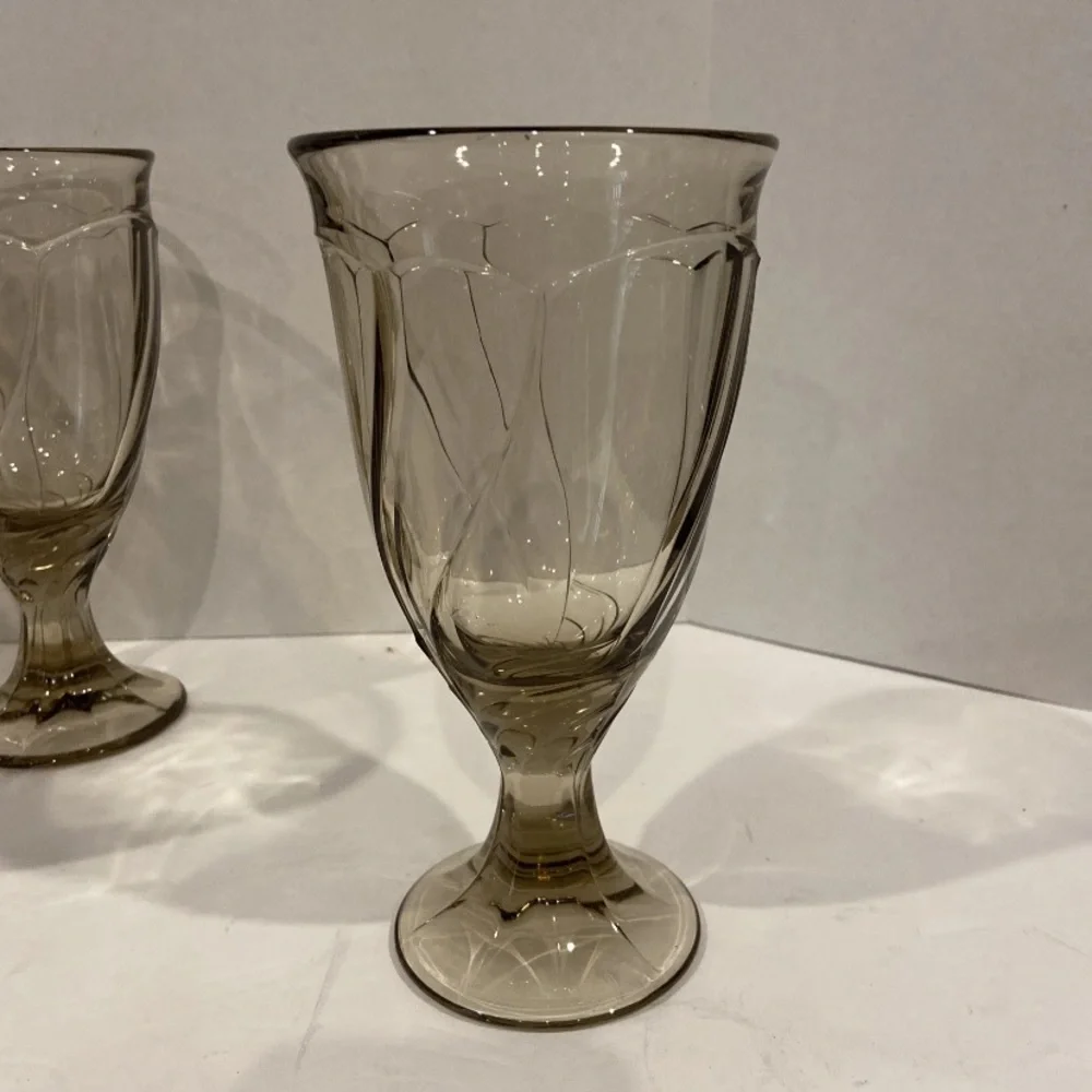 VTG Noritake Sweet Swirl Tawny Brown/Amber/Sepia/Smoke Water Goblets MCM